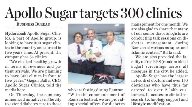 Apollo Sugar Targets 300 Clinics