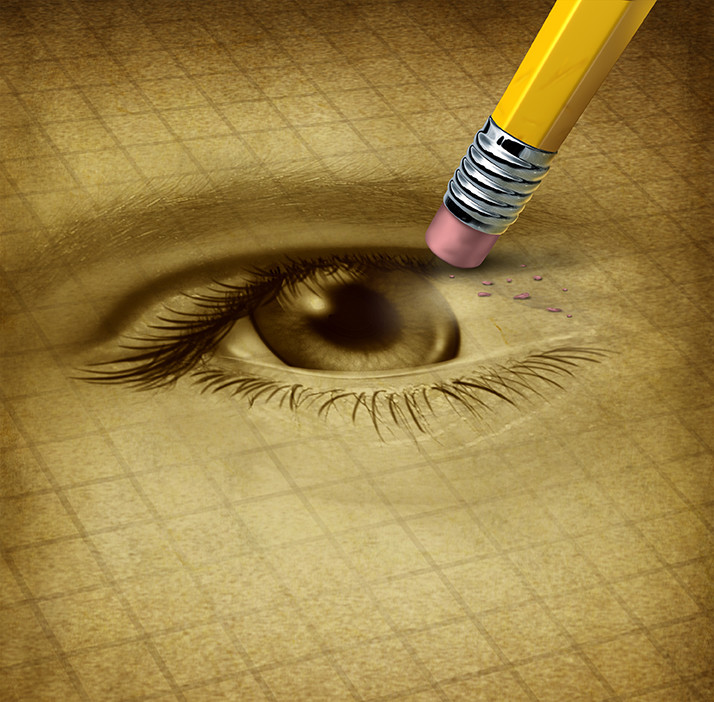 Erasing eye drawing with pencil end